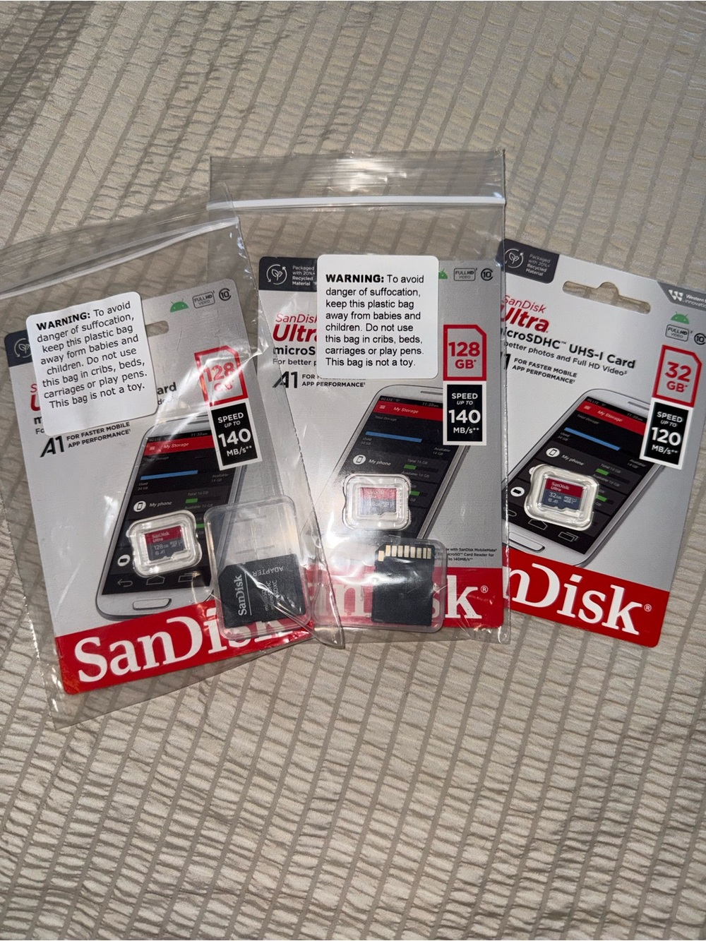 Sandisk Ultra microSD Memory Card lot 32GB & 128GB (two) = 3 total